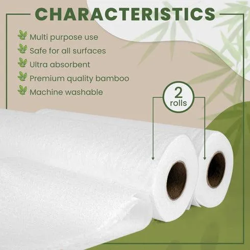 Bamboo Paper Towels 2 Rolls - Eco-Friendly Reusable Paper Towels