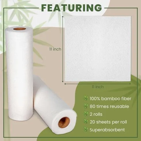 Bamboo Paper Towels 2 Rolls - Eco-Friendly Reusable Paper Towels