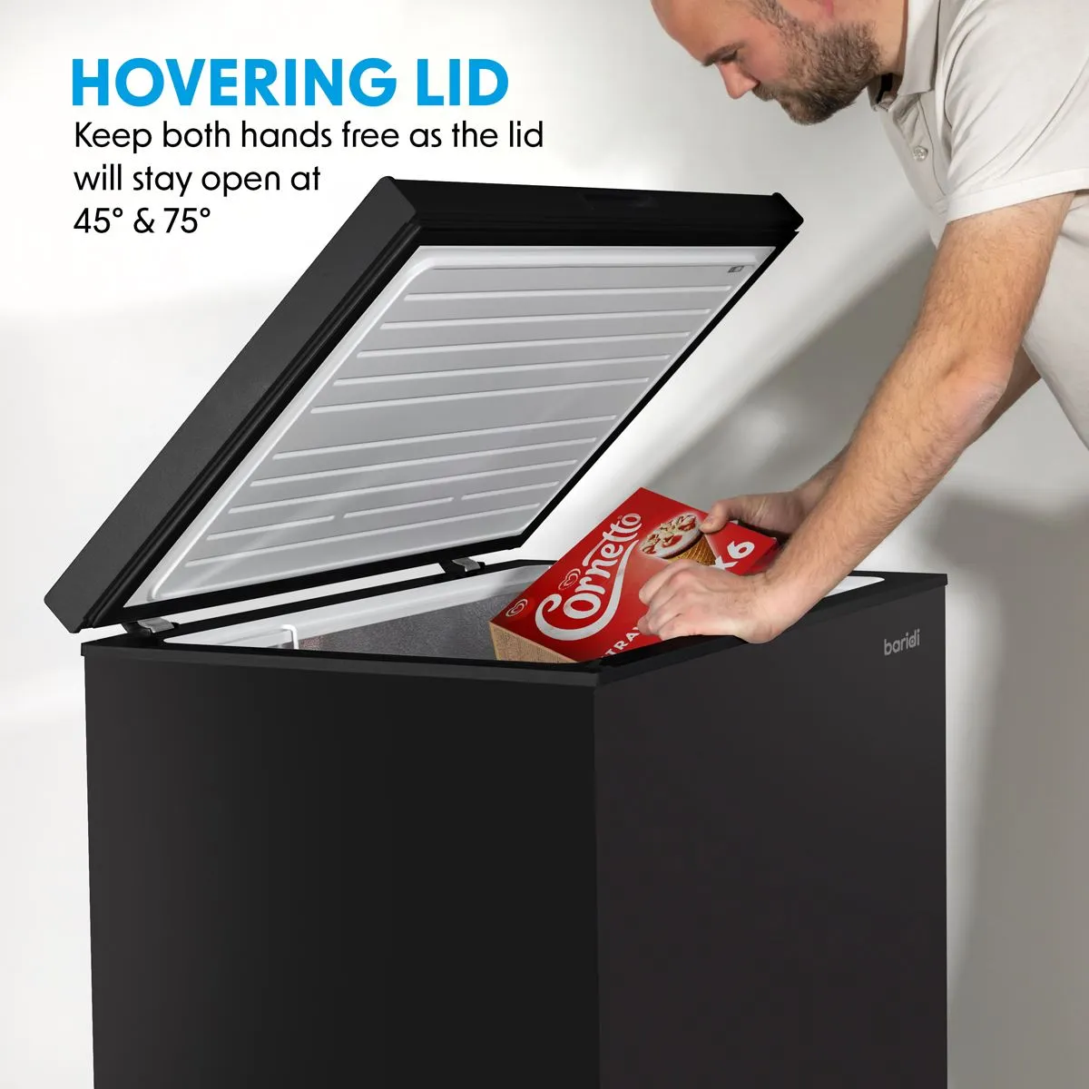 Baridi Freestanding Chest Freezer, 142L Capacity, Garages and Outbuilding Safe, -12 to -24°C Adjustable Thermostat with Refrigeration Mode, Black