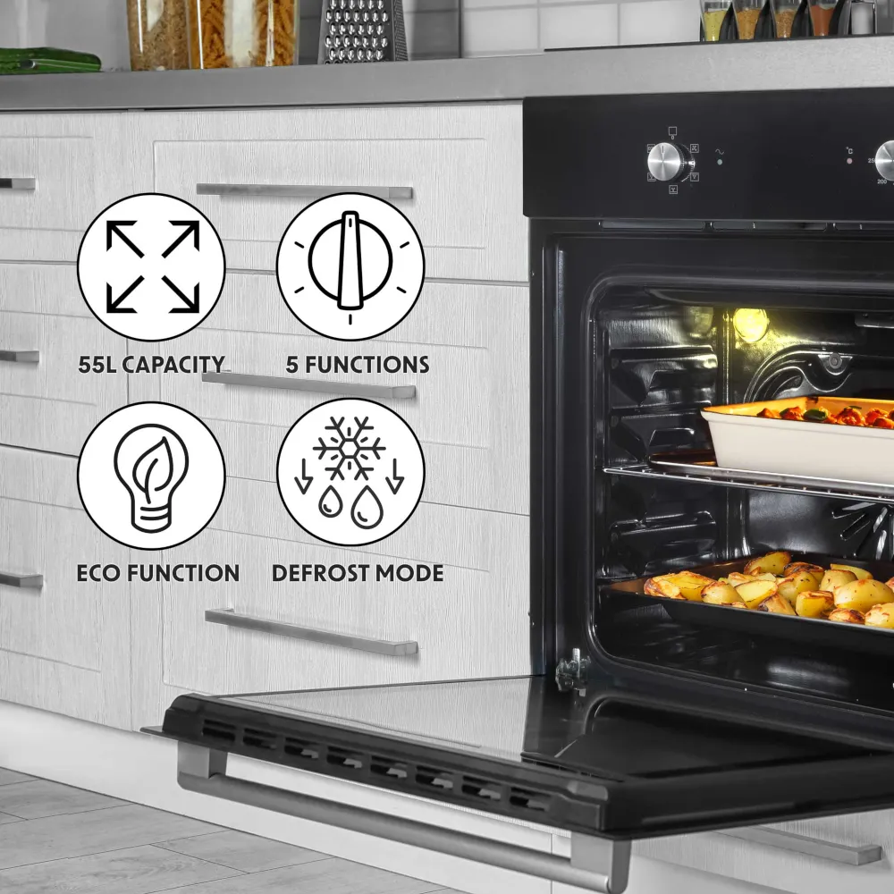Baridi Integrated Fan-Assisted Electric Oven 60cm, 55L Capacity - Black - B