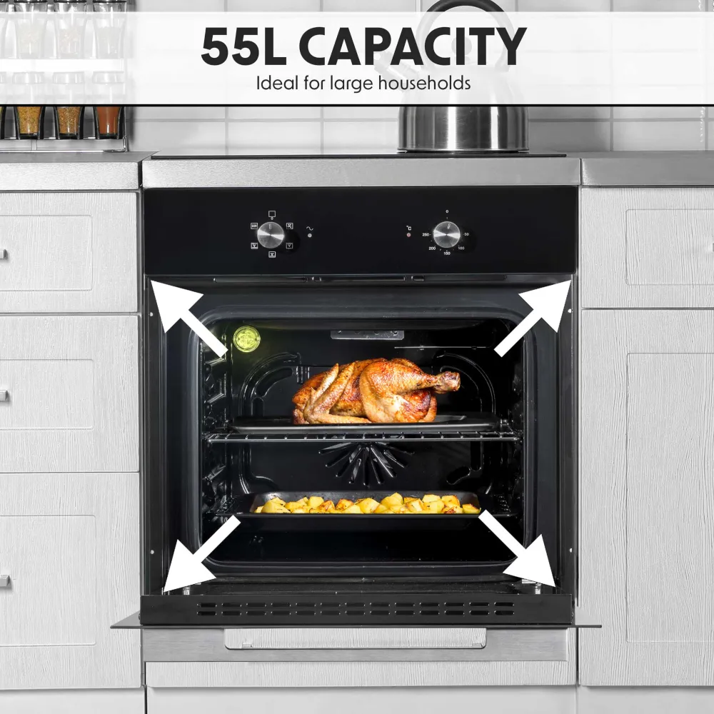 Baridi Integrated Fan-Assisted Electric Oven 60cm, 55L Capacity - Black - B