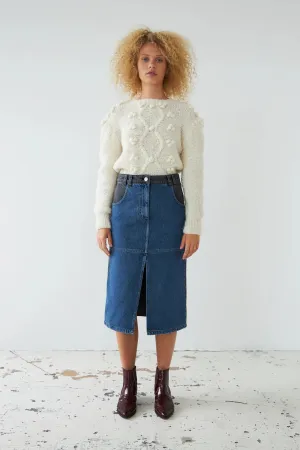 Black And Blue Denim Midi Skirt