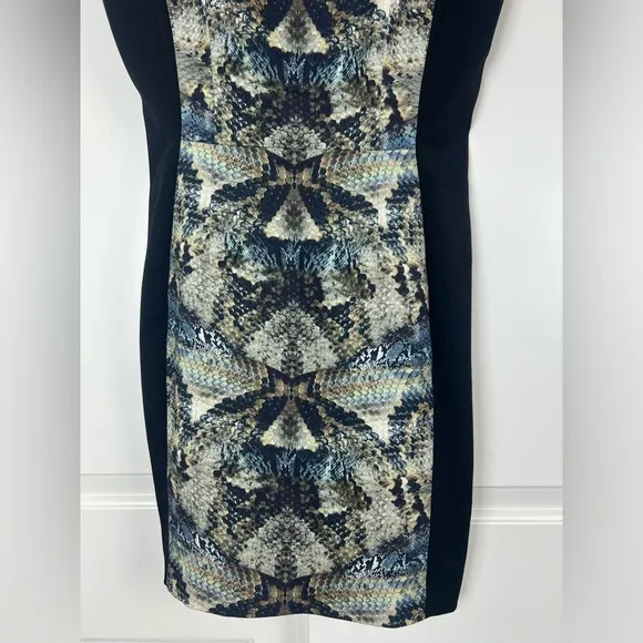 Black Halo × Revolve Grayson Cap Sleeve Mini Dress Black and Blue Snake Print 10