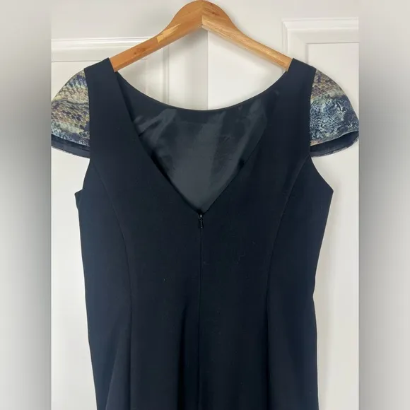 Black Halo × Revolve Grayson Cap Sleeve Mini Dress Black and Blue Snake Print 10
