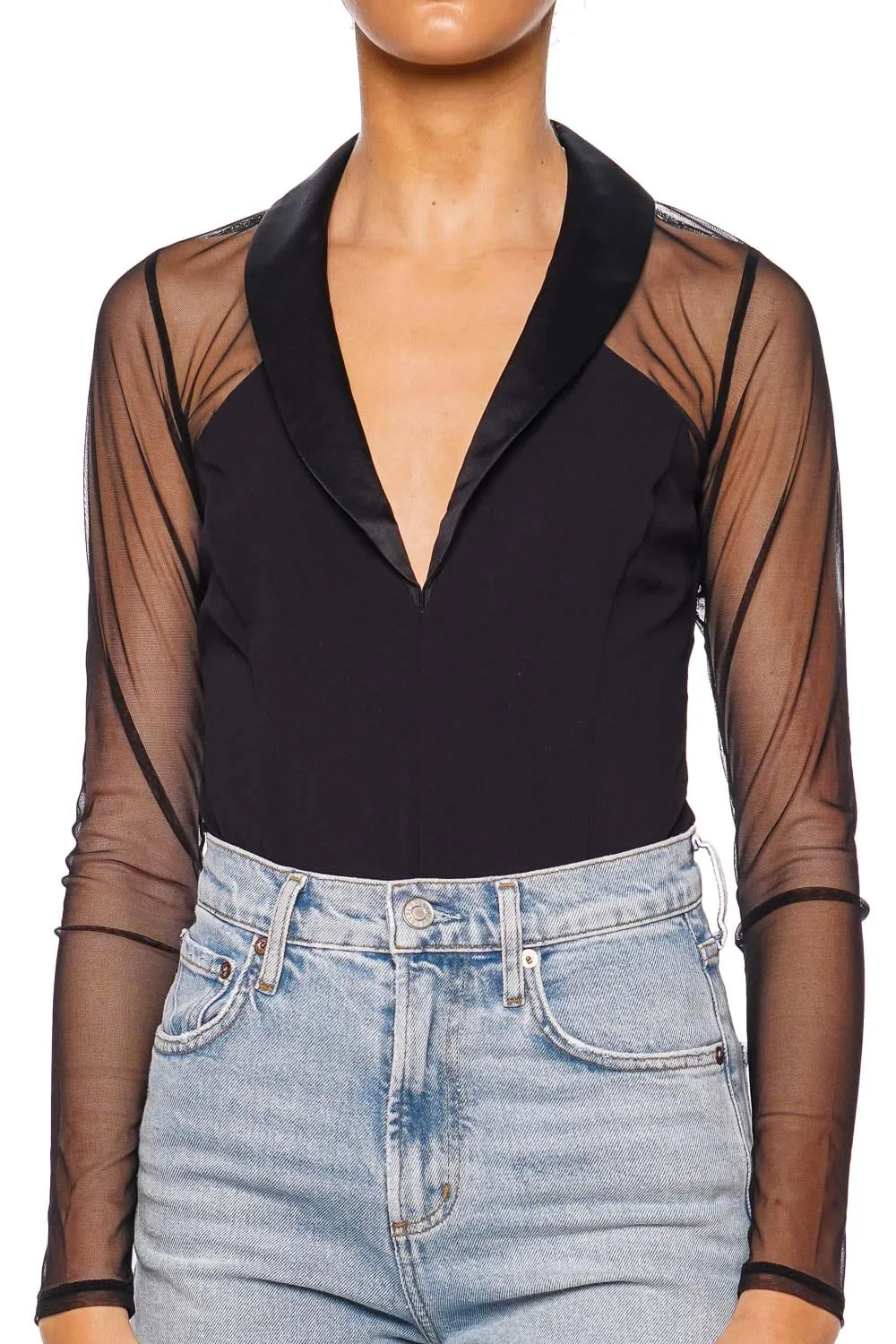 Black Tuxedo Long Sleeve Bodysuit