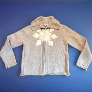 Bob Timberlake shawl collar wool/angora snowflake cardigan Size L grey &amp; white