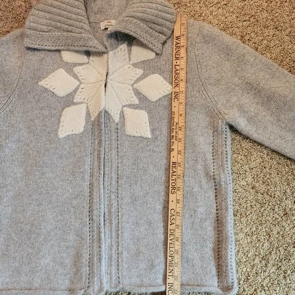 Bob Timberlake shawl collar wool/angora snowflake cardigan Size L grey &amp; white