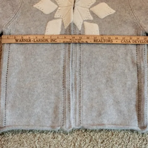 Bob Timberlake shawl collar wool/angora snowflake cardigan Size L grey &amp; white