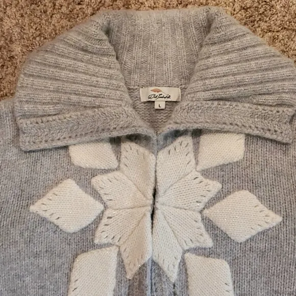 Bob Timberlake shawl collar wool/angora snowflake cardigan Size L grey &amp; white