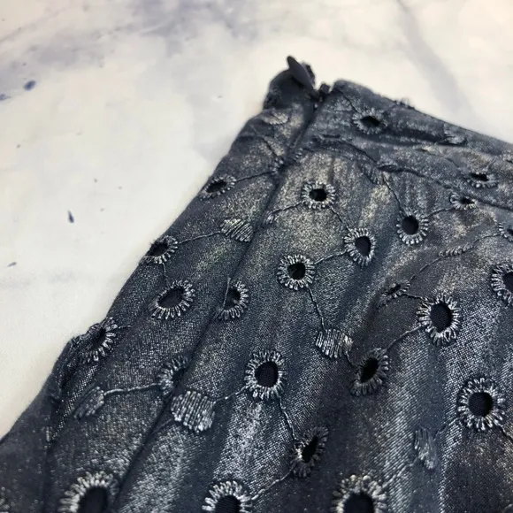 Boden Limited Edition Metallic Gray Eyelet Skirt