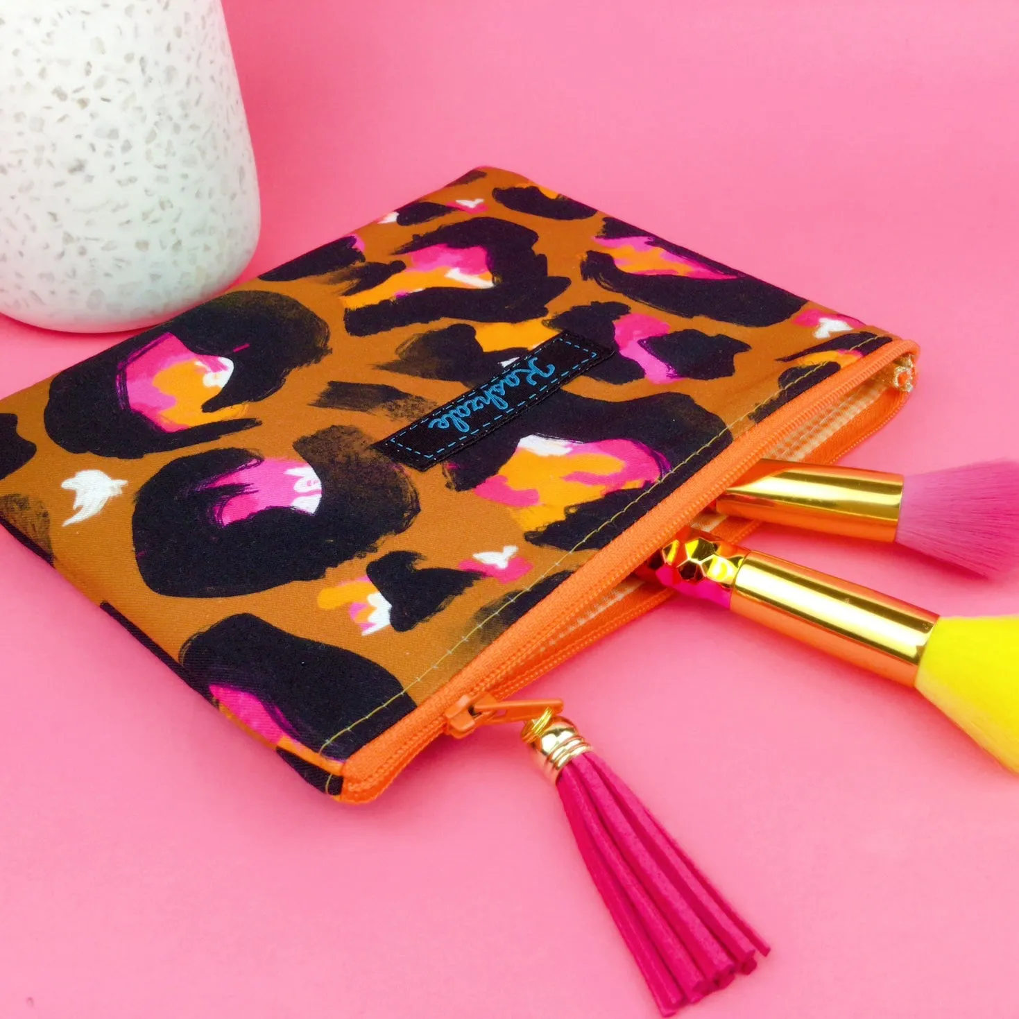 Bronze Leopard Clutch, Small makeup bag. Kasey Rainbow Design.