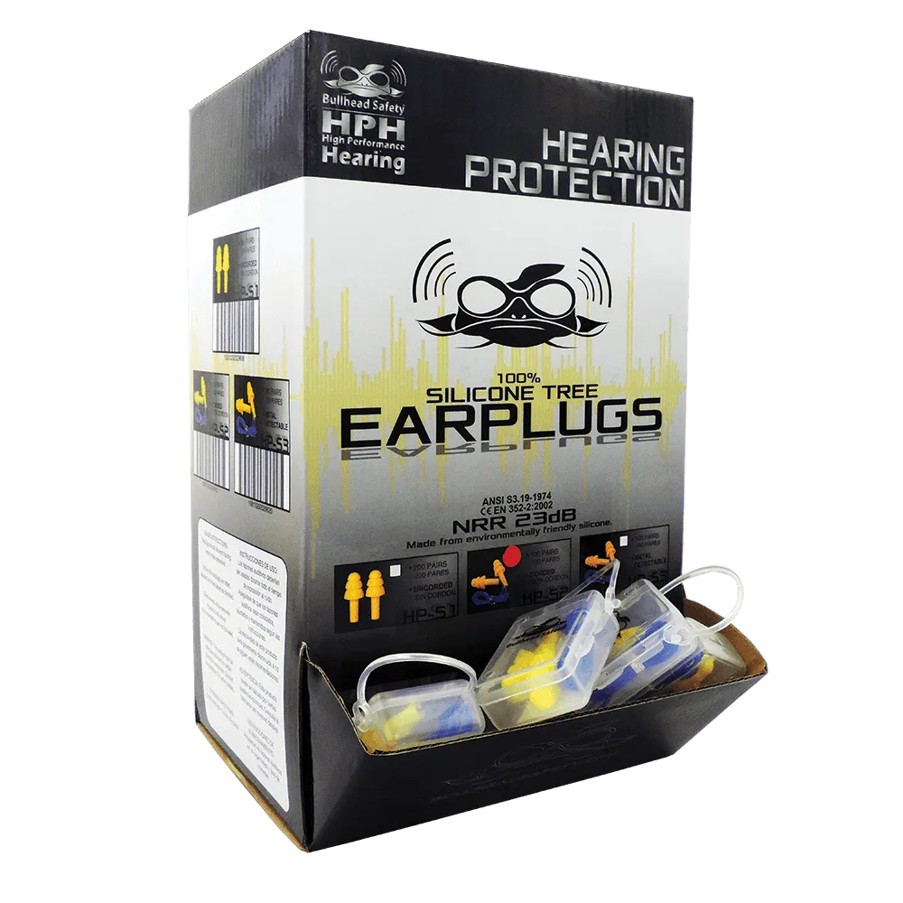 Bullhead Safety HP-S2 Corded, Reuasable Silicone Earplugs with Carry Case, NRR (Noise Reduction Rating) 23 Decibels