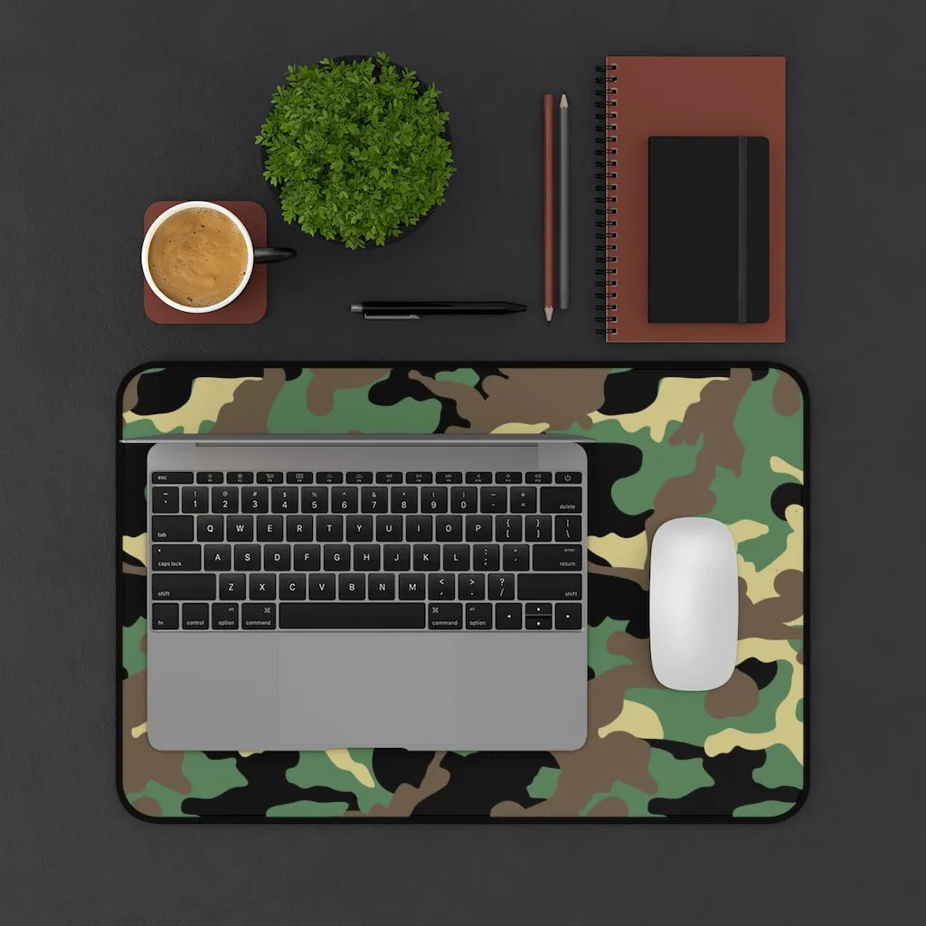 Camouflage Green, Brown and Black Pattern Desk Mat Large Enough For a Laptop or Keyboard and Mouse