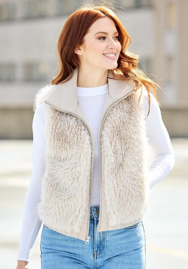 Champagne Fox Faux Fur Parkside Zip Vest