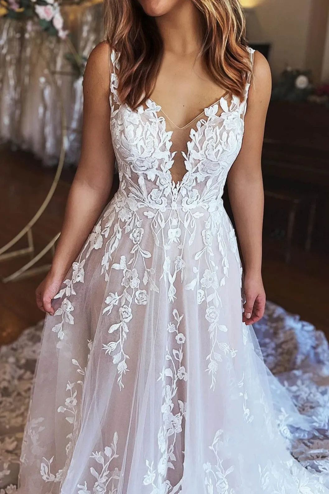 Charming Spaghetti Straps Sweetheart  Long Wedding Dress