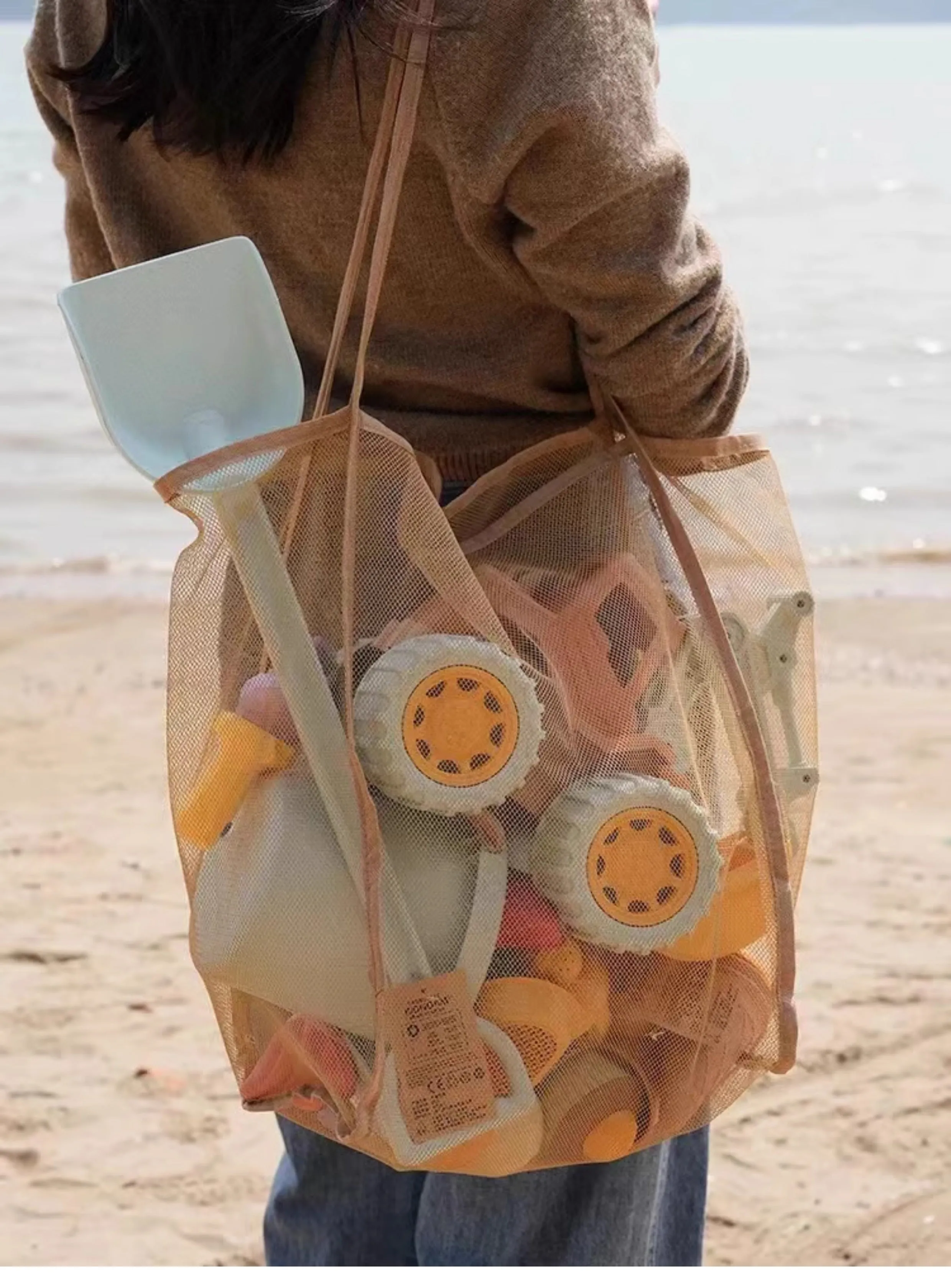Children's Beach Toy Storage Bag Transparent Mesh Shoulder Bag Swimming Large Capacity Shopping Bag Beach Bag C-240429-3
