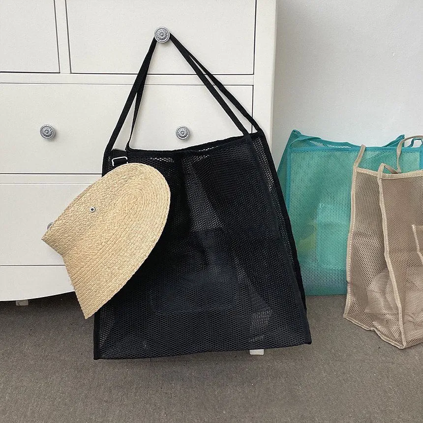 Children's Beach Toy Storage Bag Transparent Mesh Shoulder Bag Swimming Large Capacity Shopping Bag Beach Bag C-240429-3