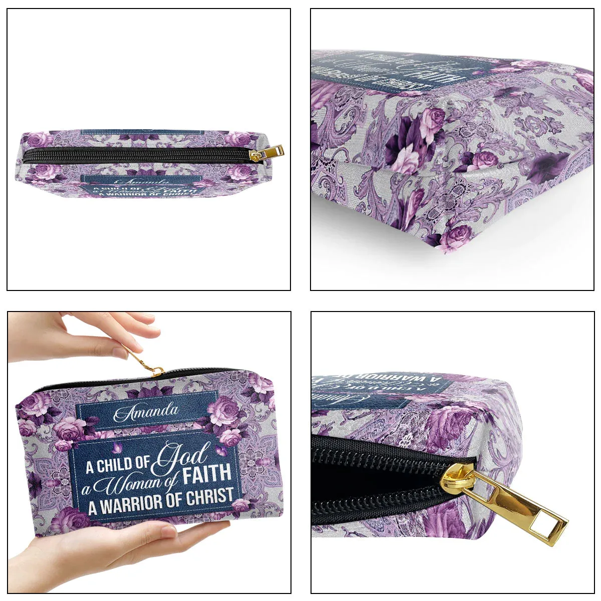 Christianartbag Makeup Cosmetic Bag, A Child Of God, Christmas Gift, Personalized Leather Cosmetic Bag.