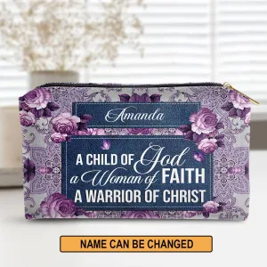Christianartbag Makeup Cosmetic Bag, A Child Of God, Christmas Gift, Personalized Leather Cosmetic Bag.