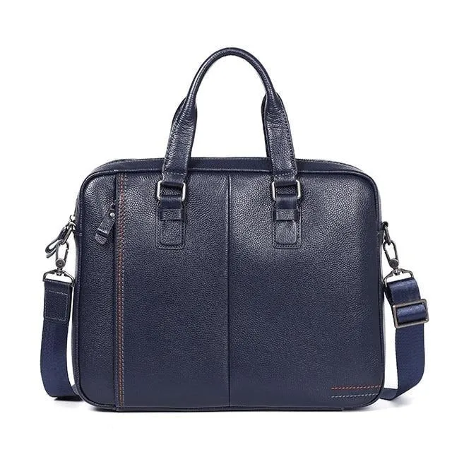 Classic Leather Work Briefcase 14 inches Laptop Bag with Shoulder Strap