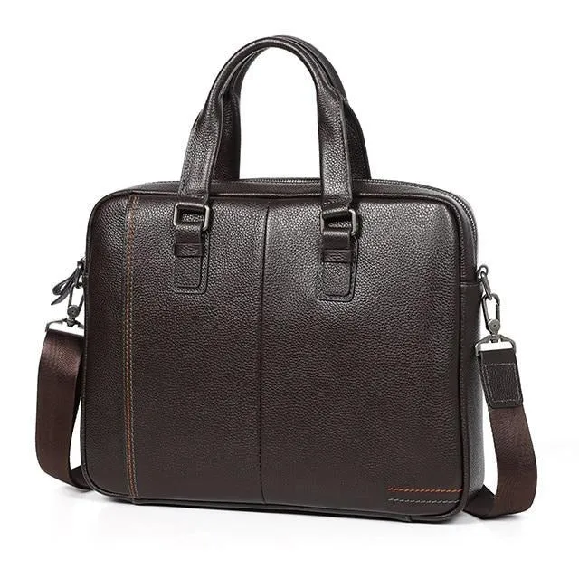 Classic Leather Work Briefcase 14 inches Laptop Bag with Shoulder Strap