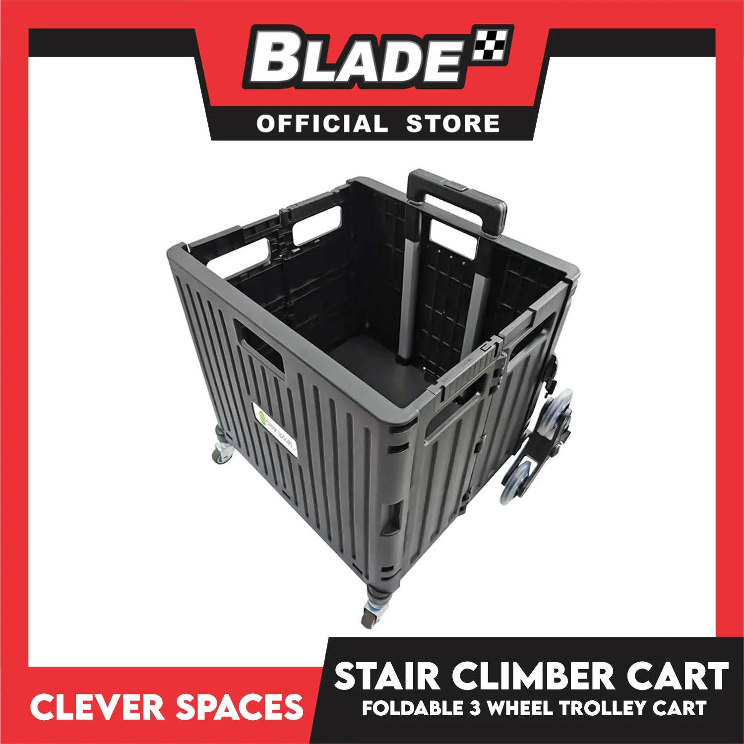 Clever Spaces Stair Climber Foldable Trolley Cart With Lid And 3 Wheel, Carrying Weight Capacity 77lbs