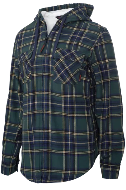 CLWS121-XL-Grn/Gold Womens Plush Pile-Lined Flannel Zip