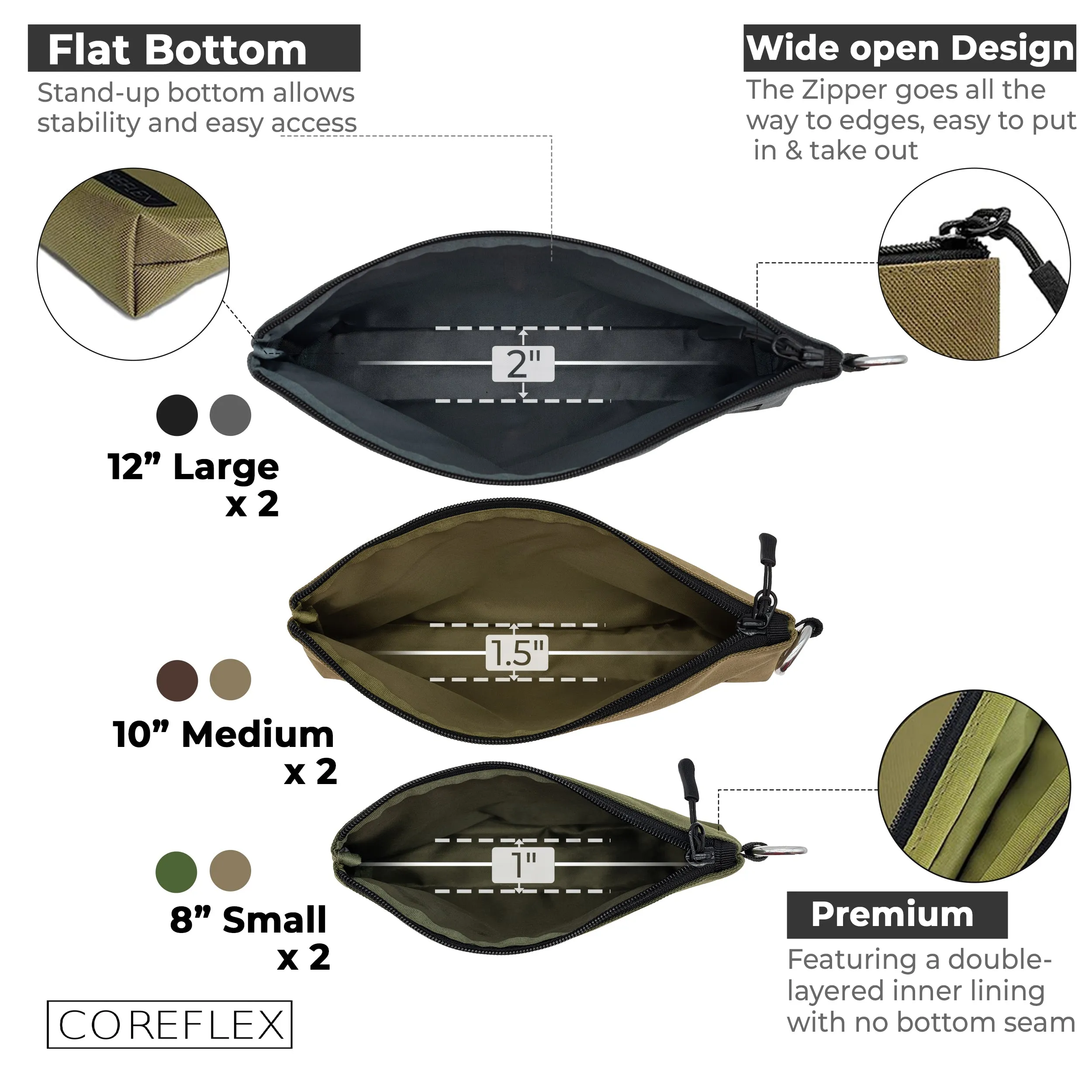 Coreflex 6pack Multi size premium Tool Pouch Zipper Bag, Multipurpose Storage pouch.