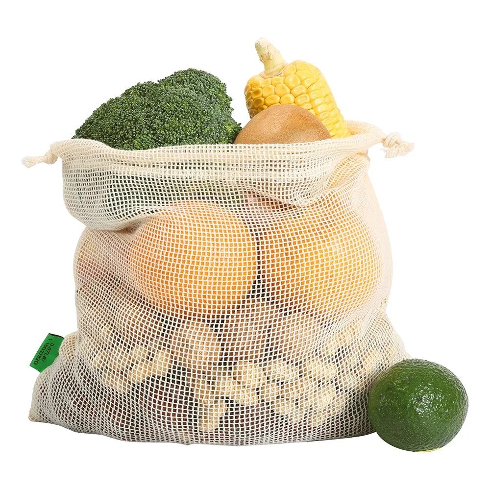 Cotton Mesh Produce Bag w/ Drawstring – Eco-Friendly, Reusable and Washable - Plain