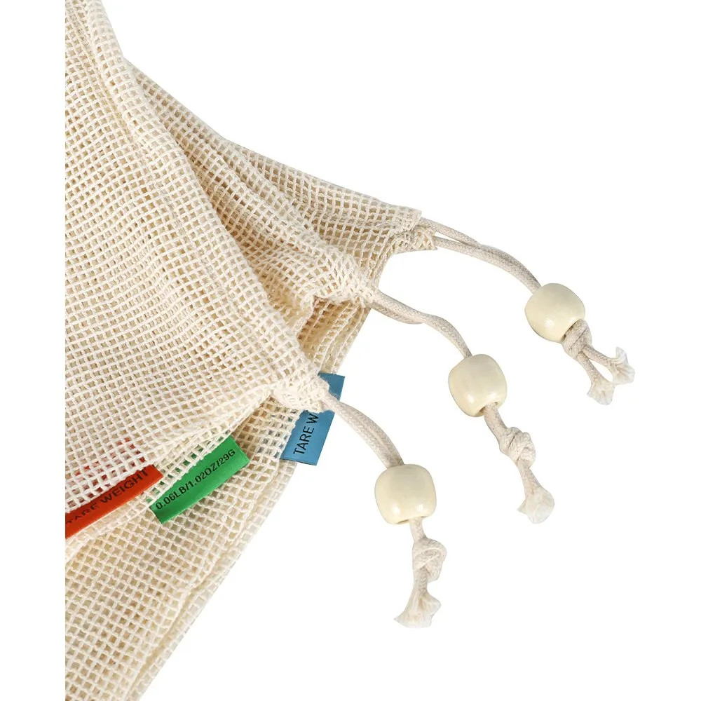 Cotton Mesh Produce Bag w/ Drawstring – Eco-Friendly, Reusable and Washable - Plain