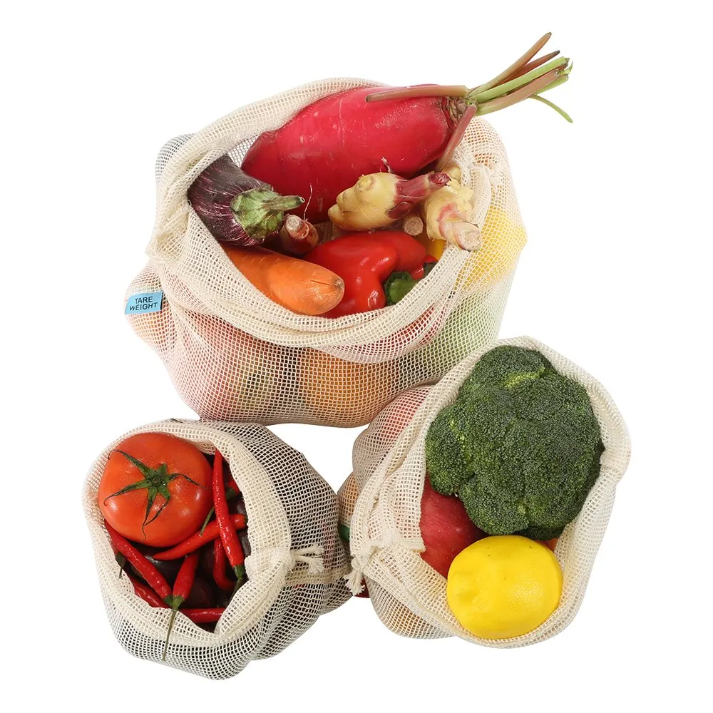 Cotton Mesh Produce Bag w/ Drawstring – Eco-Friendly, Reusable and Washable - Plain