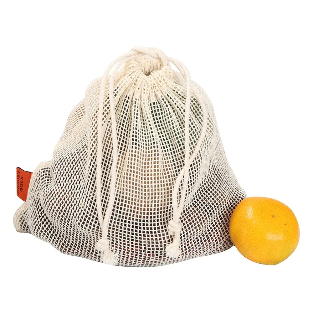 Cotton Mesh Produce Bag w/ Drawstring – Eco-Friendly, Reusable and Washable - Plain
