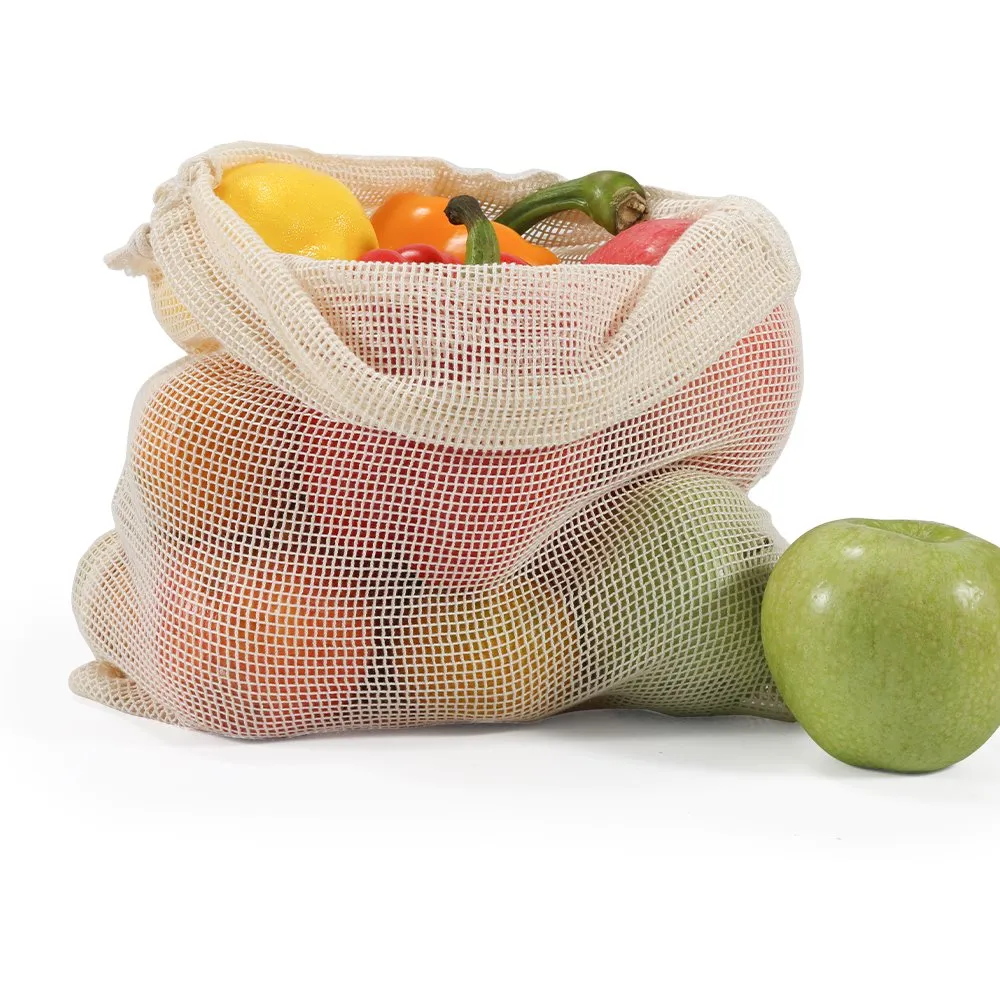 Cotton Mesh Produce Bag w/ Drawstring – Eco-Friendly, Reusable and Washable - Plain