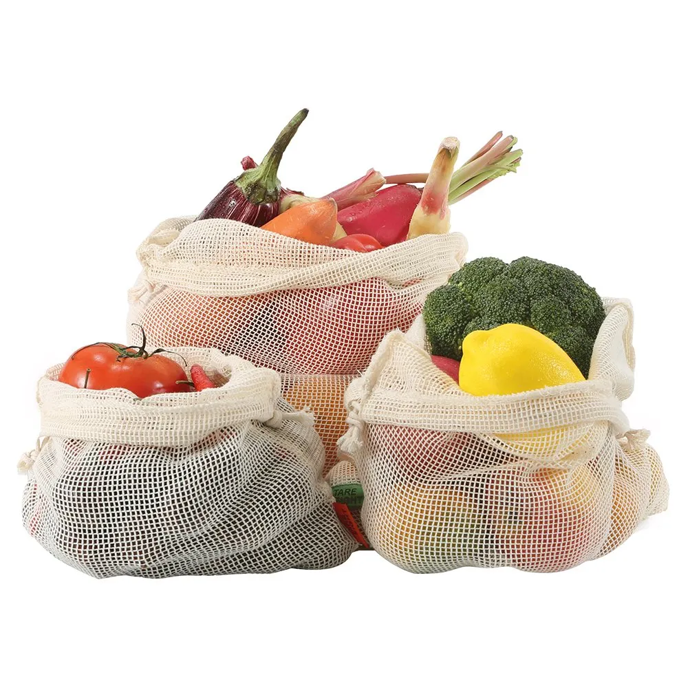 Cotton Mesh Produce Bag w/ Drawstring – Eco-Friendly, Reusable and Washable - Plain