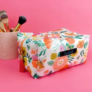 Cream Floral Large Box Cosmetic Bag.