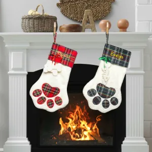 Custom Paw shaped Embroidered Christmas Stocking
