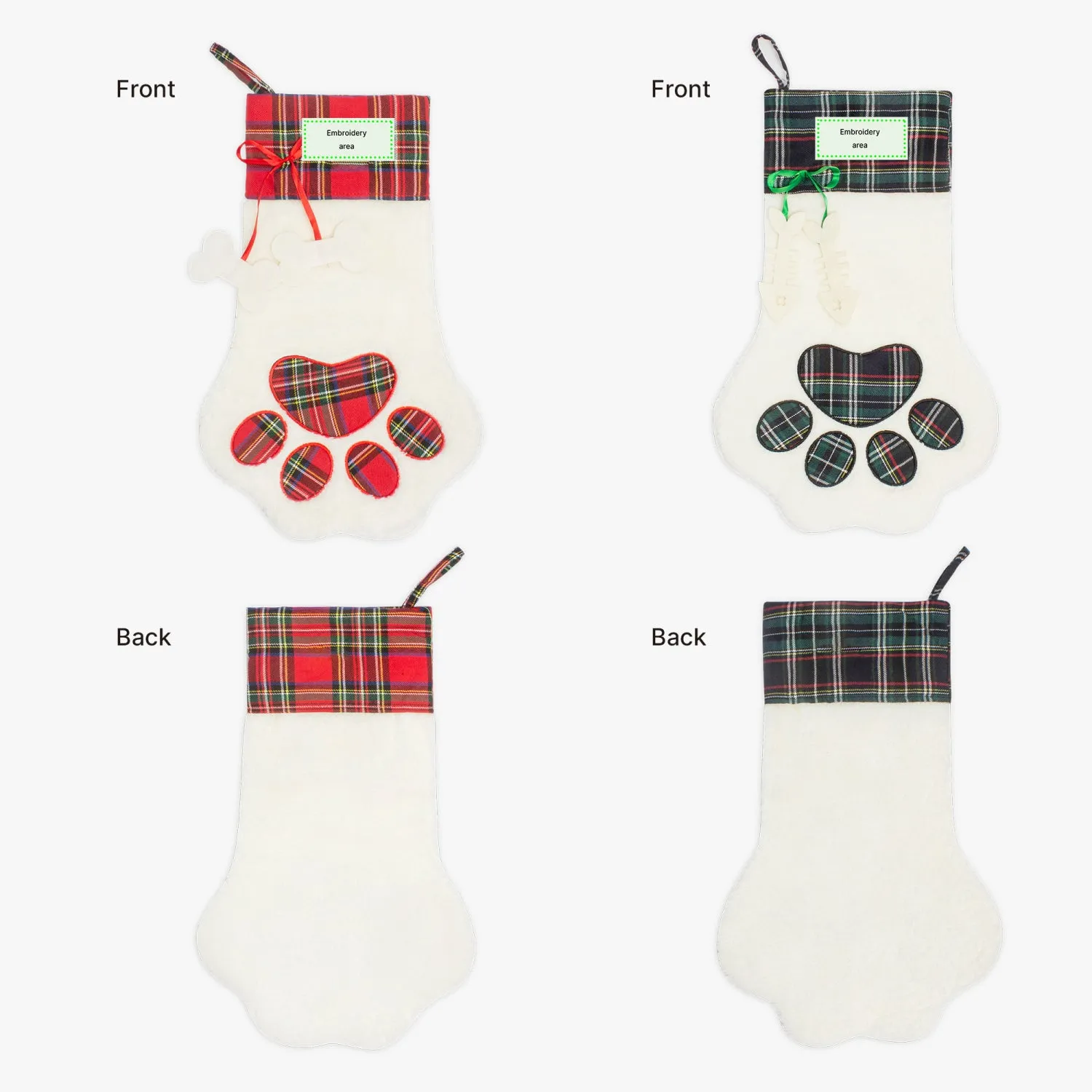 Custom Paw shaped Embroidered Christmas Stocking