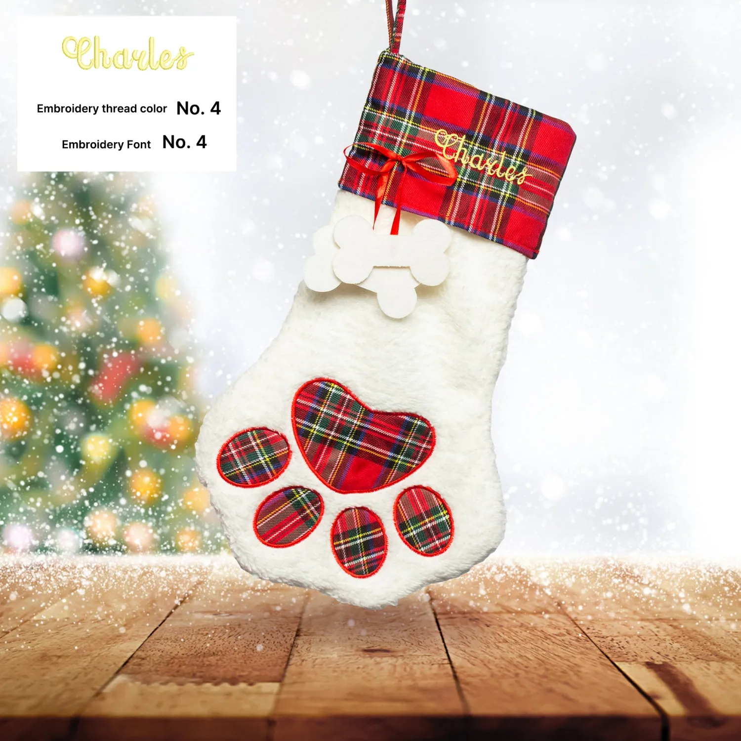 Custom Paw shaped Embroidered Christmas Stocking
