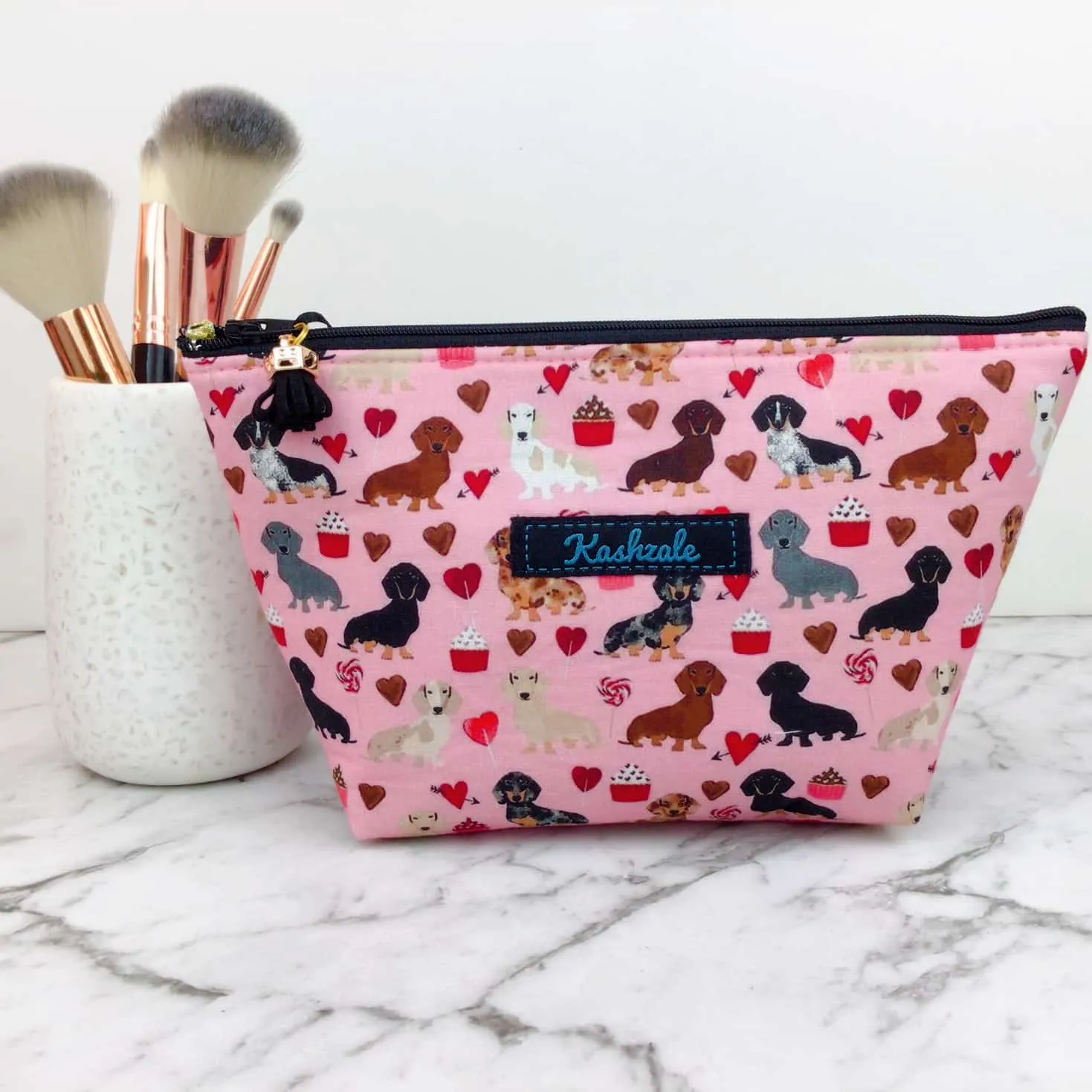 Dachshund Medium Cosmetic Bag. Pink
