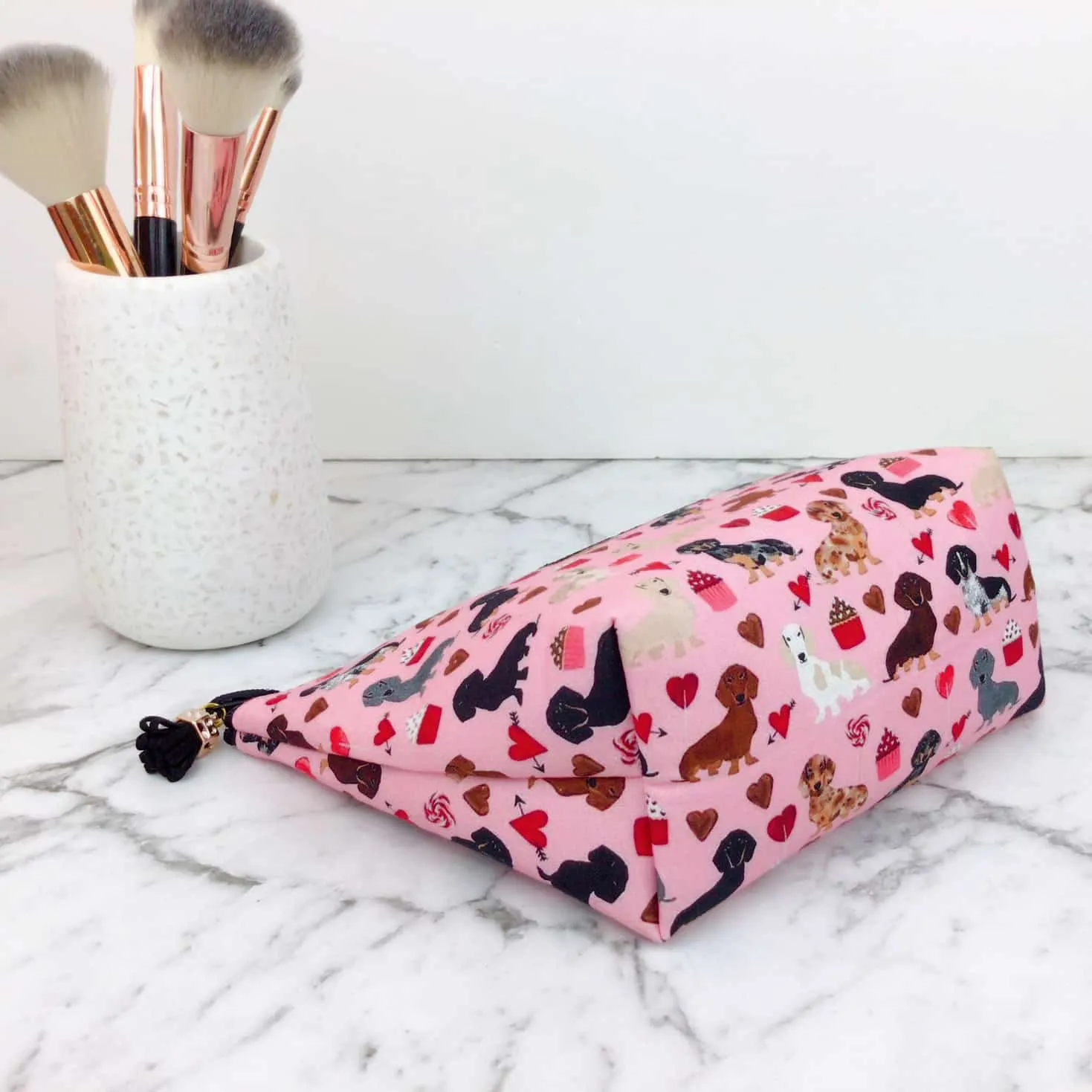 Dachshund Medium Cosmetic Bag. Pink