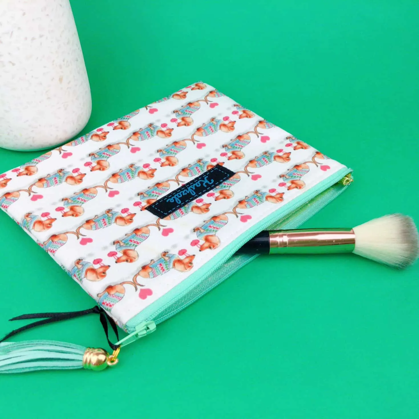 Dachshund Small Clutch, Small makeup bag. White
