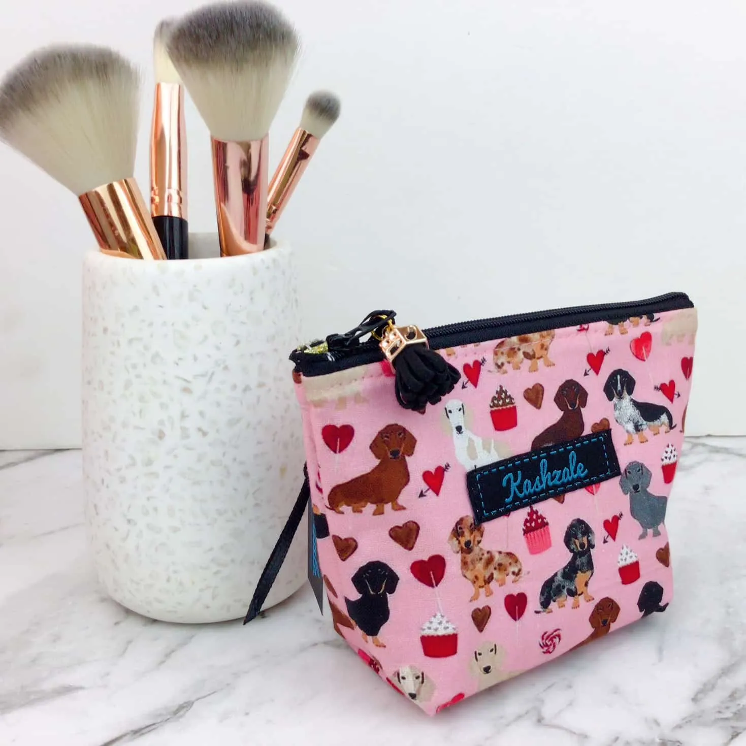 Dachshund Small Makeup Bag. Pink