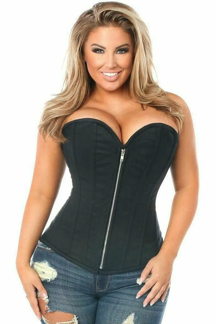 Deluxe Black Cotton Steel Boned Corset with Zipper