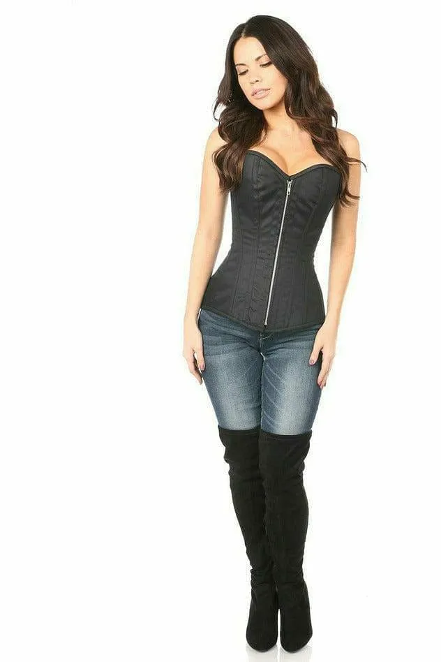 Deluxe Black Cotton Steel Boned Corset with Zipper