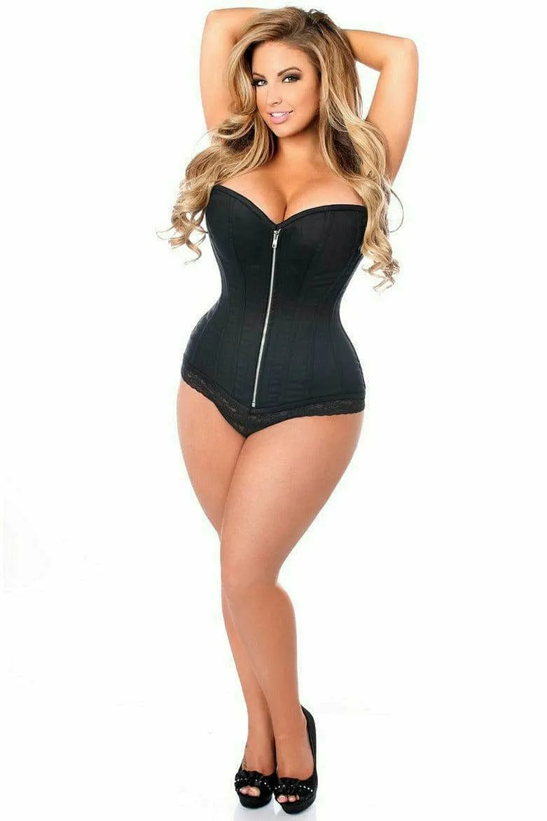 Deluxe Black Cotton Steel Boned Corset with Zipper