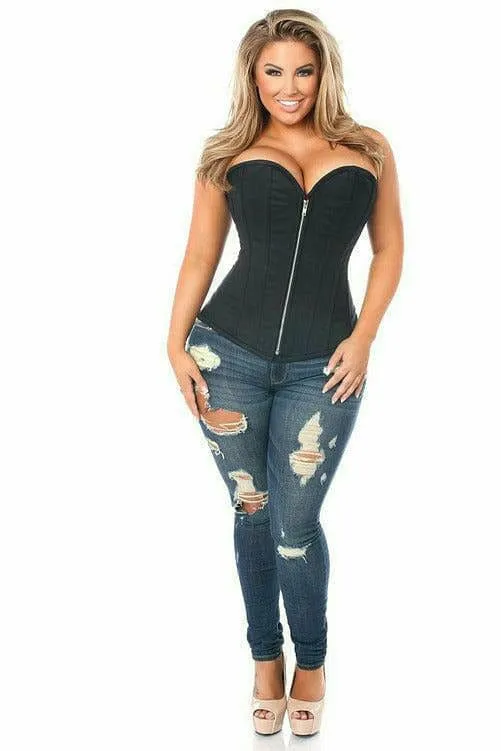 Deluxe Black Cotton Steel Boned Corset with Zipper