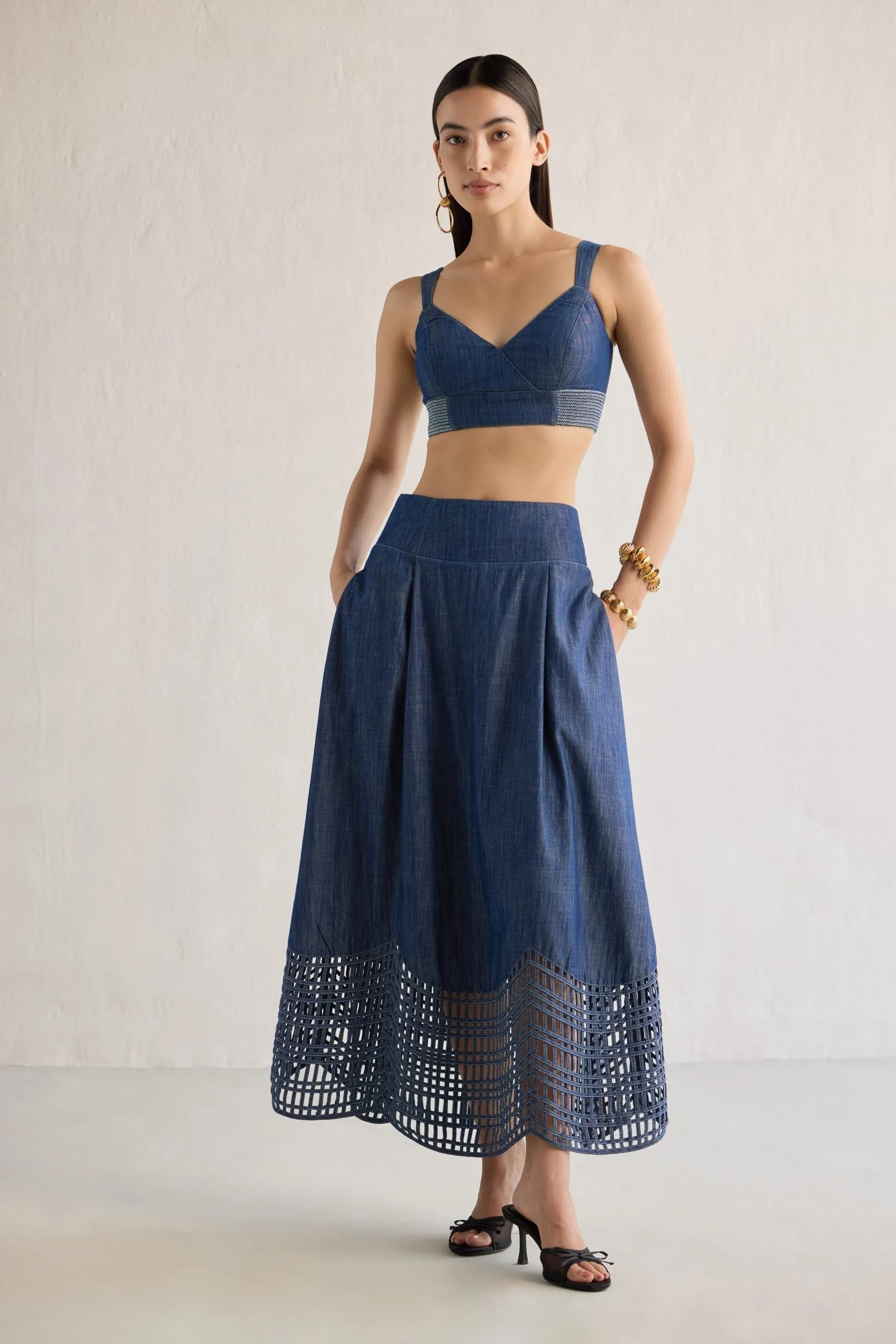DENIM BRALETTE & SKIRT SET
