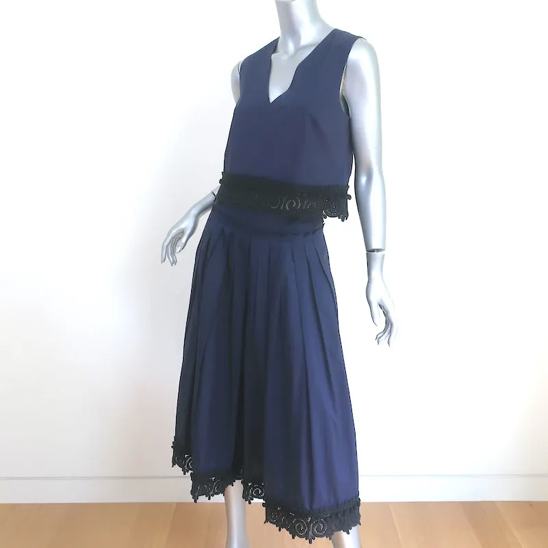Derek Lam 10 Crosby Matching Top & Midi Skirt Set Navy Lace-Trim Cotton Size 6