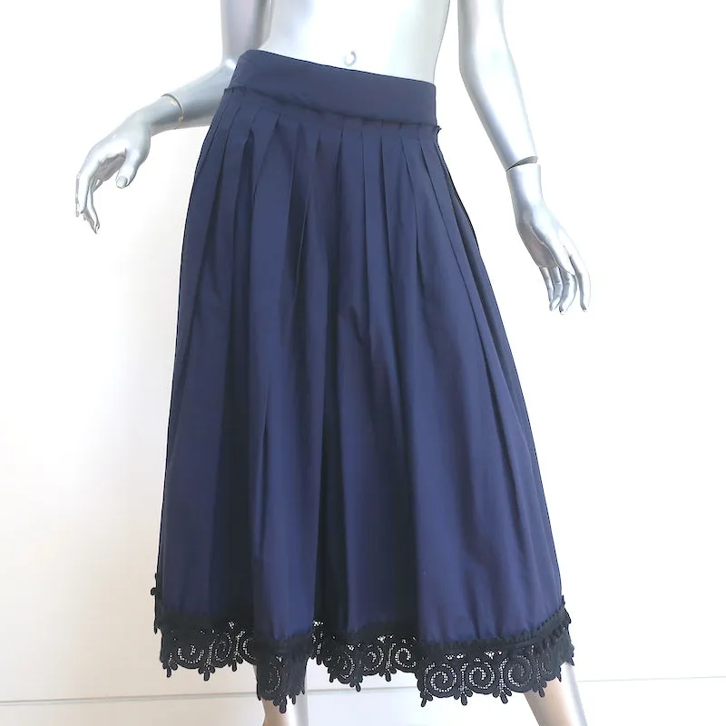 Derek Lam 10 Crosby Matching Top & Midi Skirt Set Navy Lace-Trim Cotton Size 6
