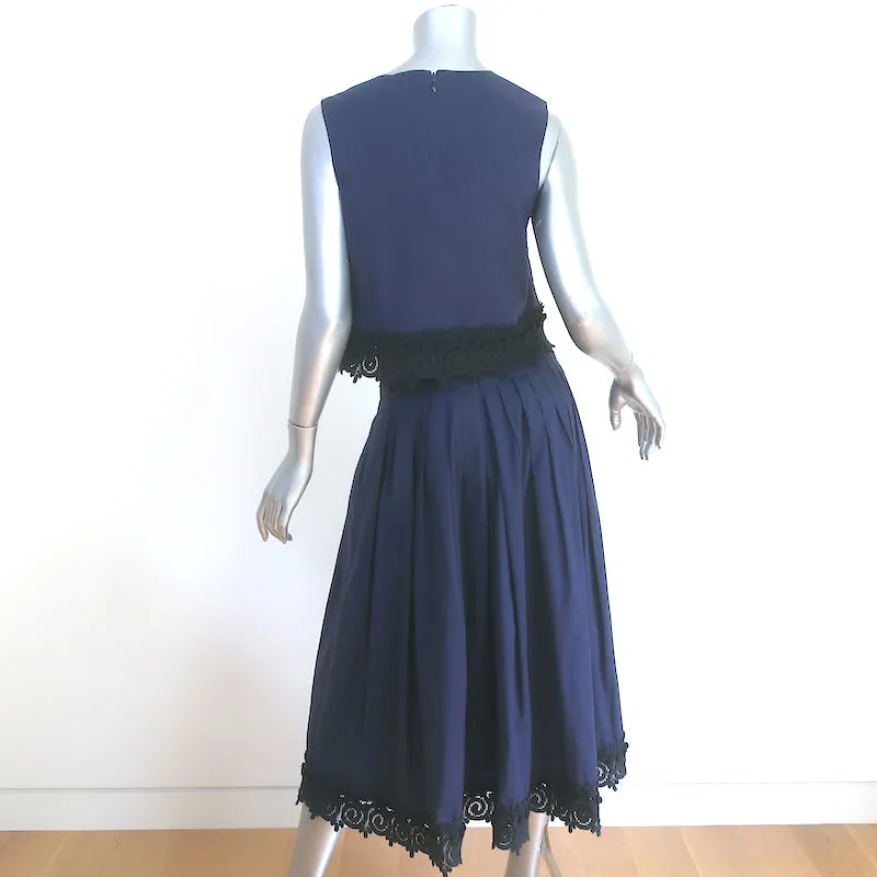 Derek Lam 10 Crosby Matching Top & Midi Skirt Set Navy Lace-Trim Cotton Size 6